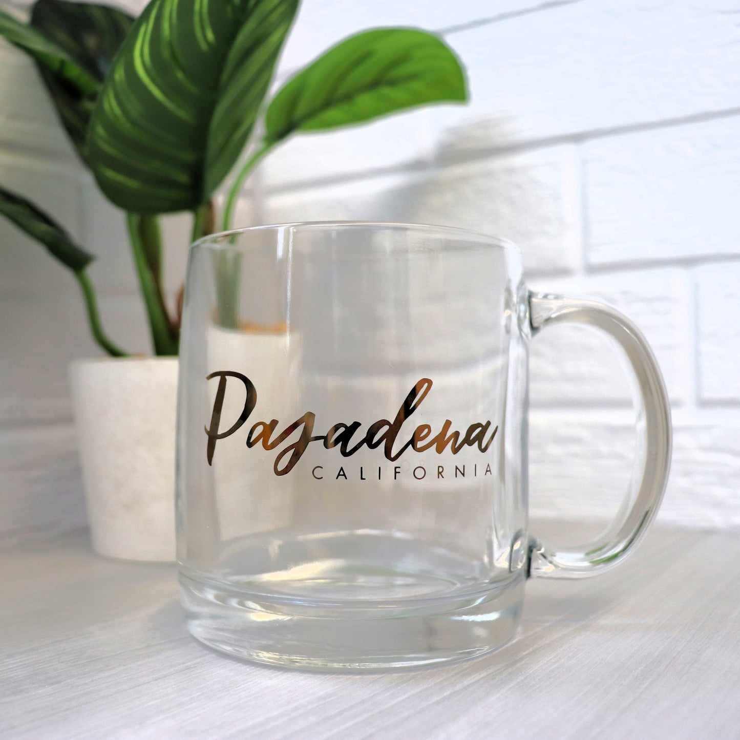 Glass Mug with Pasadena Cursive Script Font