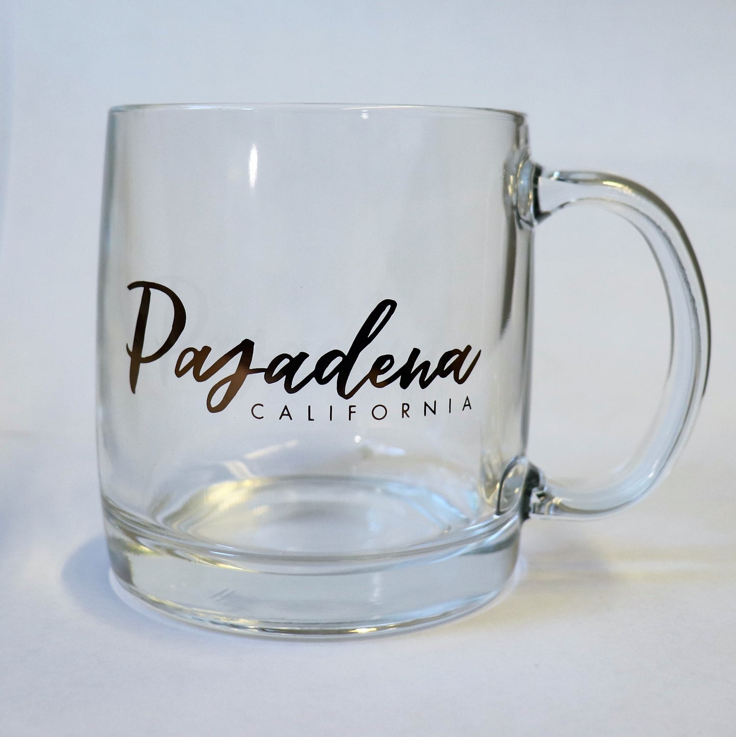 Glass Mug with Pasadena Cursive Script Font