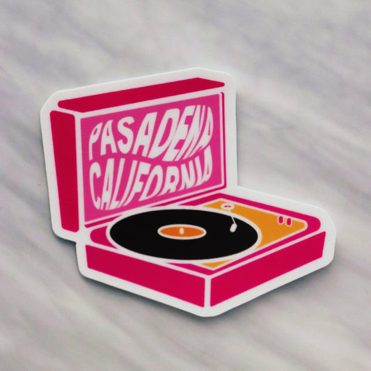 Pasadena California Pink Record Player Sticker